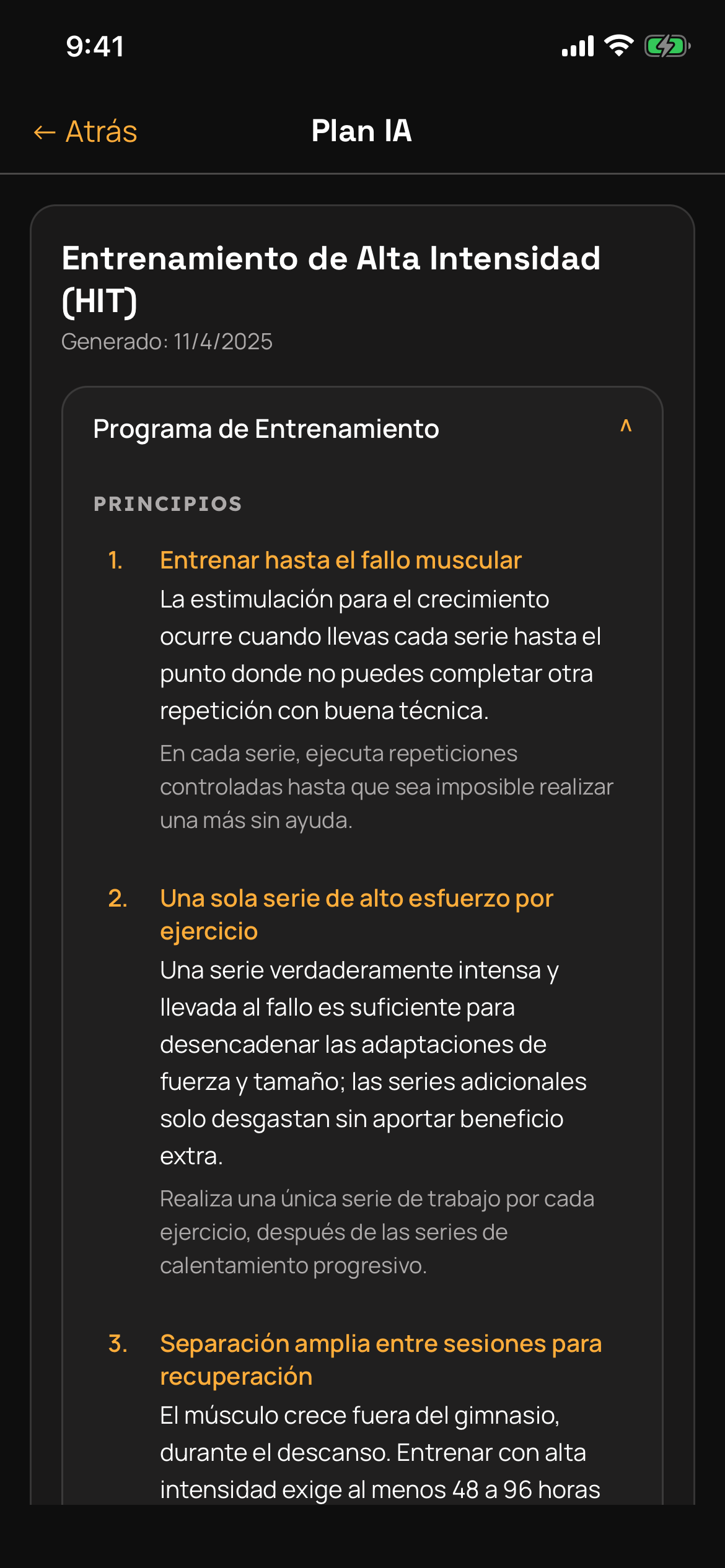 Generated training plan
