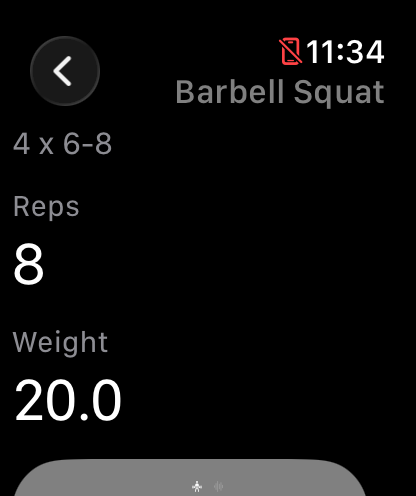 Apple Watch: current exercise with reps and weight