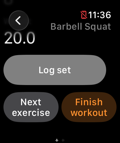 Apple Watch: log set, next exercise and finish workout controls